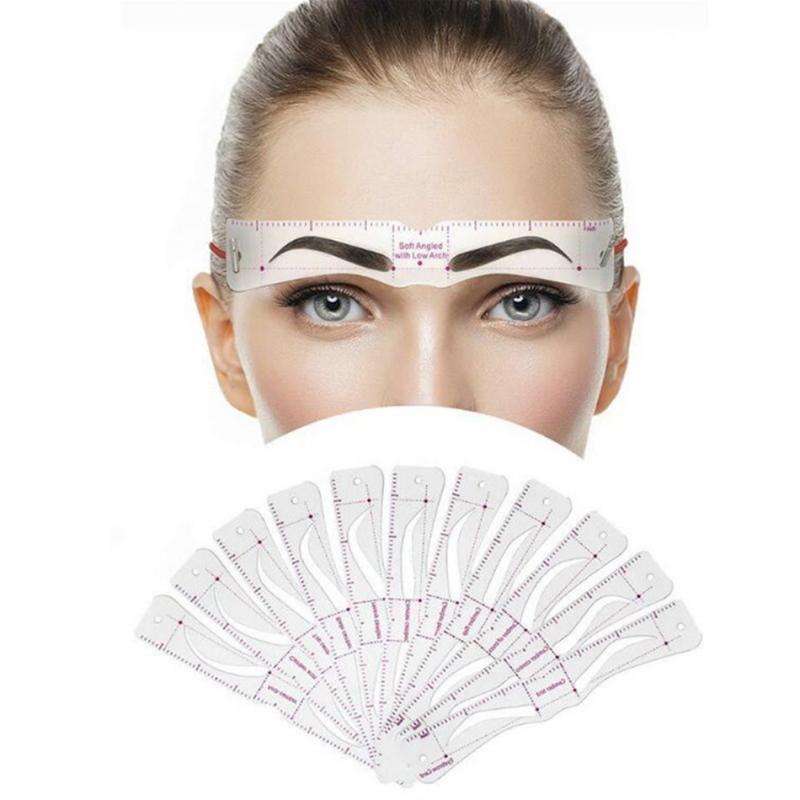 12 Style Fixable Eyebrow Stencil Grooming Shaper Template Reusable Stickers Make Up Tools For Eye Brow Stamp Pen Pencil Cosmetic