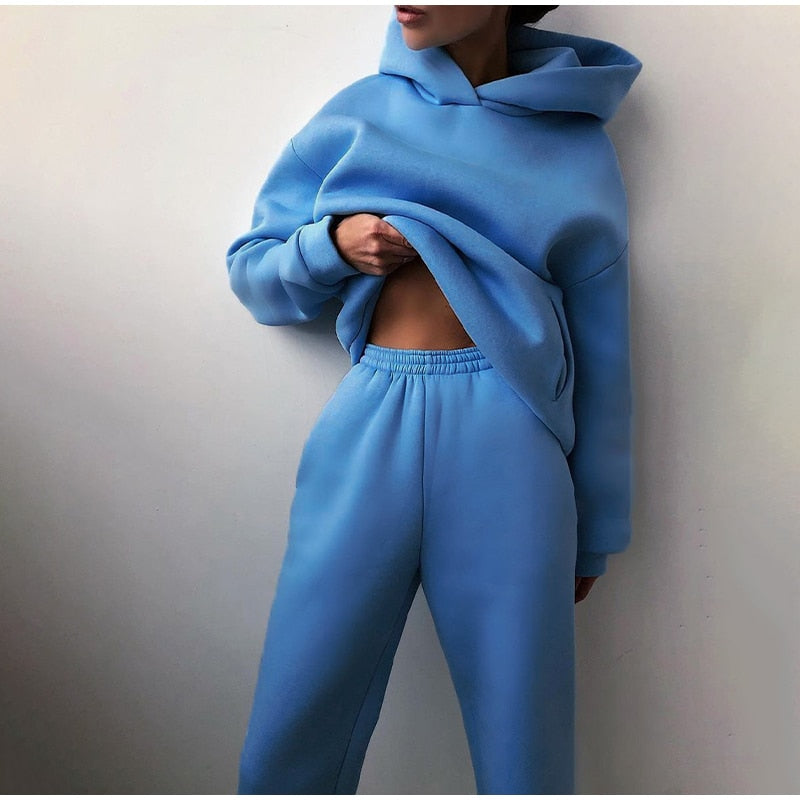 Women’s Tracksuit Suit Hoodie Sweatshirts Two Pieces Oversized Solid Casual Hoody Pullovers Long Pant Sets