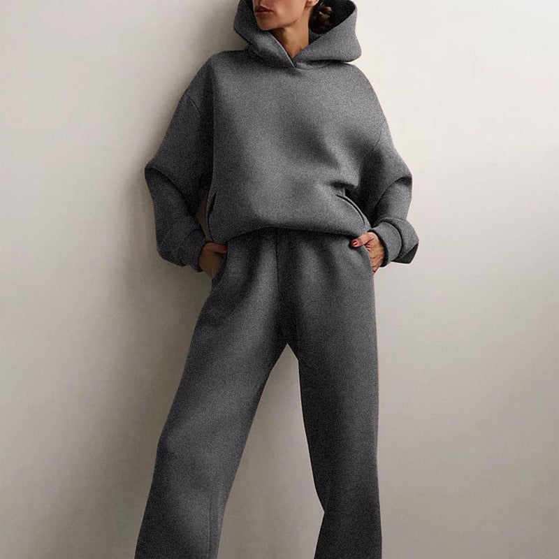 Women’s Tracksuit Suit Hoodie Sweatshirts Two Pieces Oversized Solid Casual Hoody Pullovers Long Pant Sets