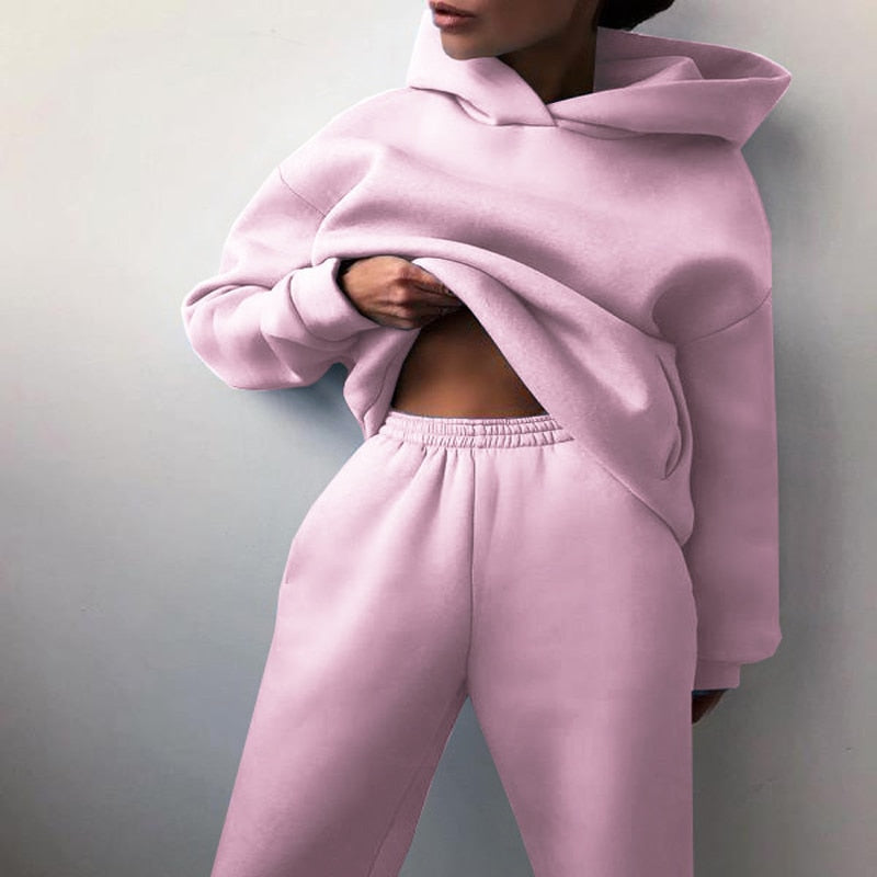 Women’s Tracksuit Suit Hoodie Sweatshirts Two Pieces Oversized Solid Casual Hoody Pullovers Long Pant Sets