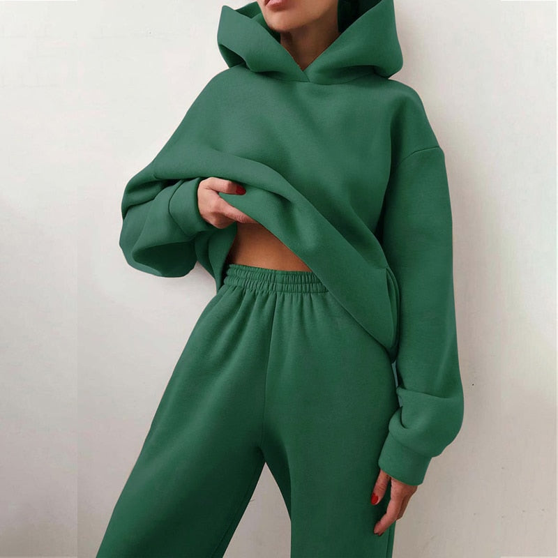 Women’s Tracksuit Suit Hoodie Sweatshirts Two Pieces Oversized Solid Casual Hoody Pullovers Long Pant Sets