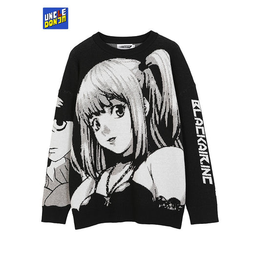 Japanese Style Anime Girl Knitted Sweater Mens Hip Hop Streetwear Harajuku Sweater Vintage Retro Pullover