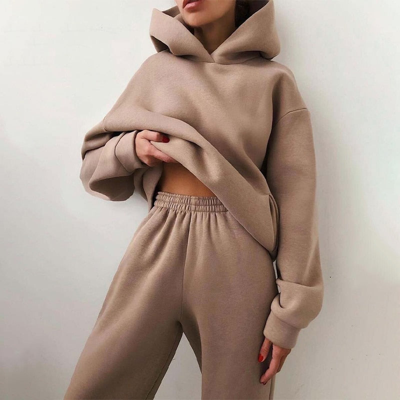 Women’s Tracksuit Suit Hoodie Sweatshirts Two Pieces Oversized Solid Casual Hoody Pullovers Long Pant Sets